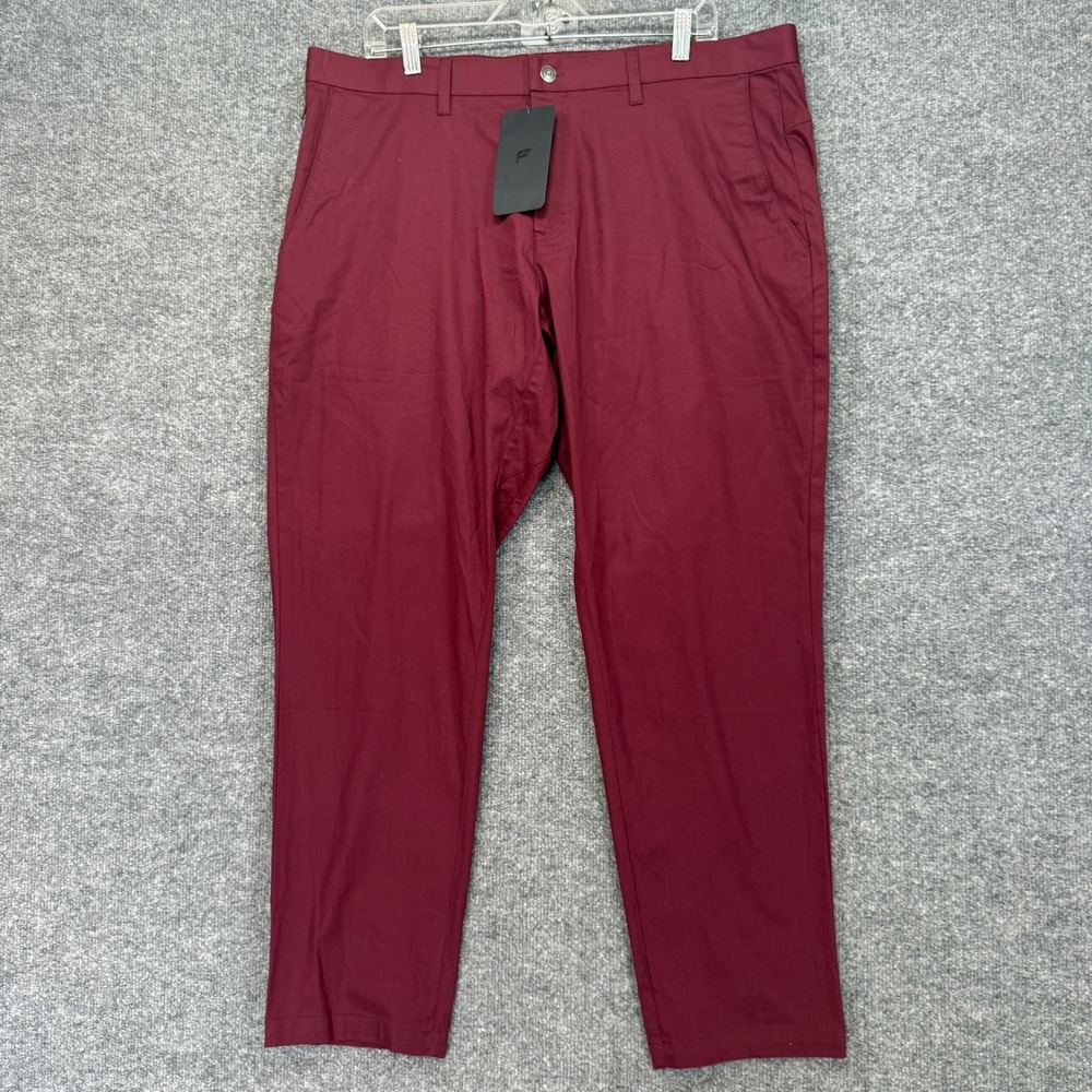 Fabletics High Side Chino Pants Men 38x32 Burgundy 4-Way Stretch Classic Fit NEW